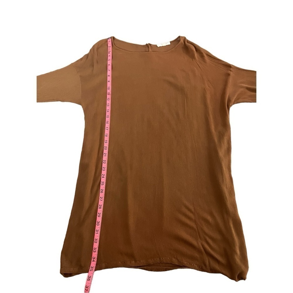 Chestnut brown woven lagenlook quarter sleeve tunic relaxed fit women's medium - Picture 3 of 8